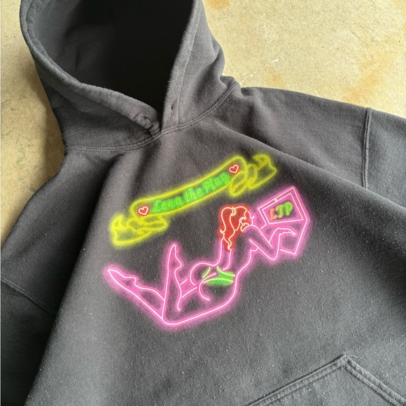 Lena The Plug Boxy Faded Black Neon Hoodie - Picture 3 of 6